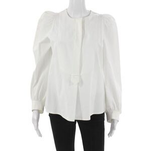 G. Womens Basic White Cotton Round Neck Long Sleeve Pullover Blouse Size 4